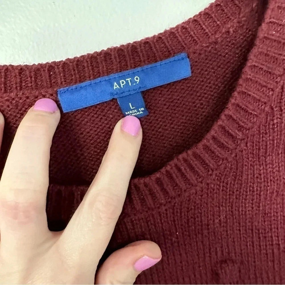 Apt. 9 Swiss Dot Maroon Long Sleeve Sweater Size Large GUC - Picture 5 of 9